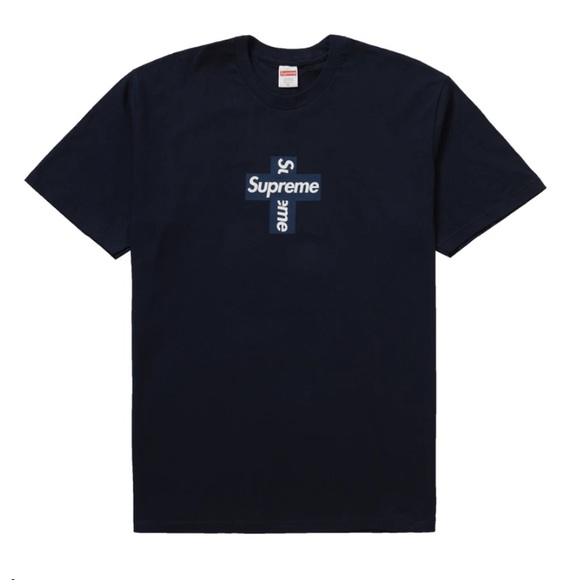 Authentic Supreme Cross Box logo navy tshirt - Picture 1 of 4